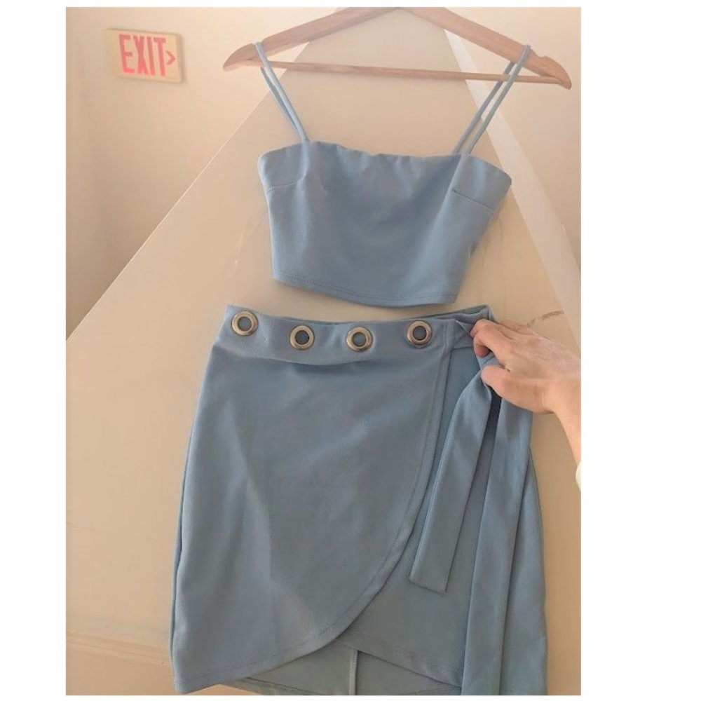 NWOT blue Blush 2 piece powder blue skirt set